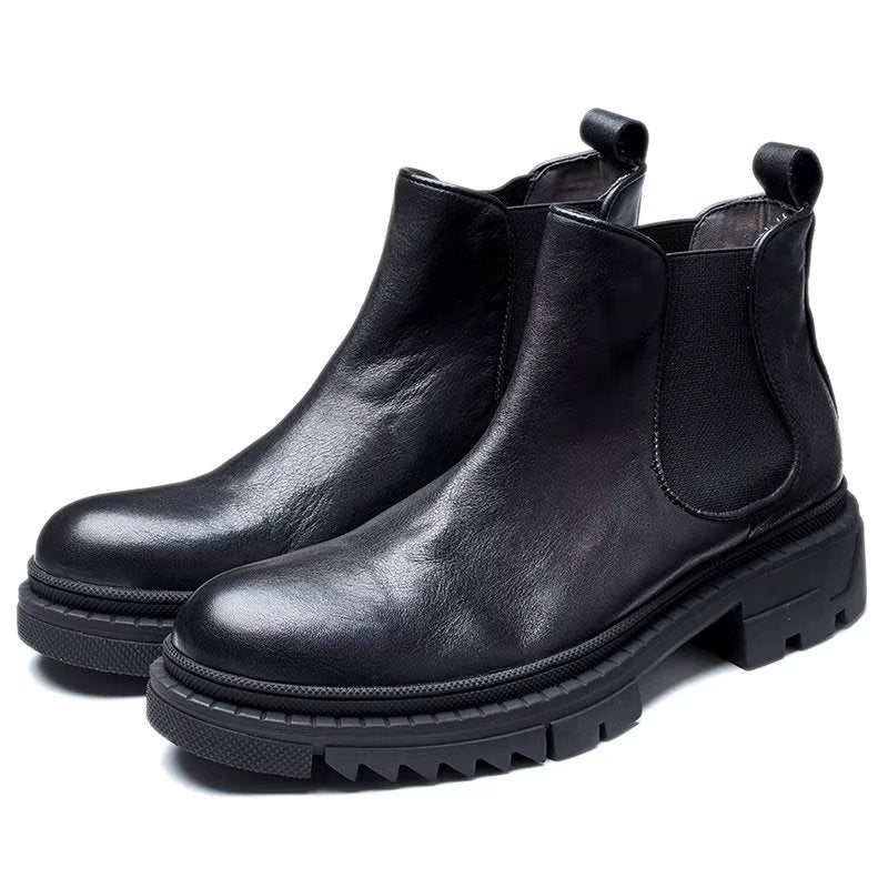 Ανδρικές Μπότες Cow Leather Slip On Ankle Boots - Μαύρο 