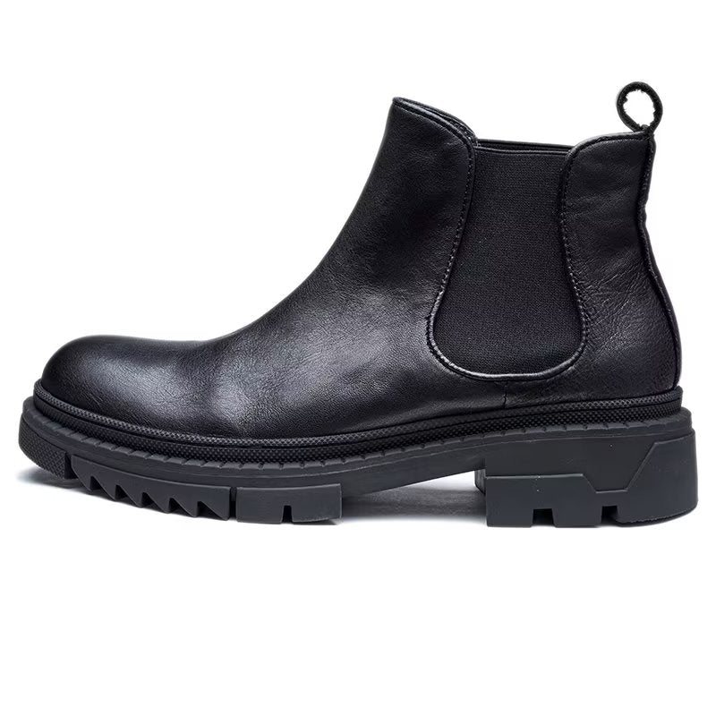 Ανδρικές Μπότες Cow Leather Slip On Ankle Boots - Μαύρο 