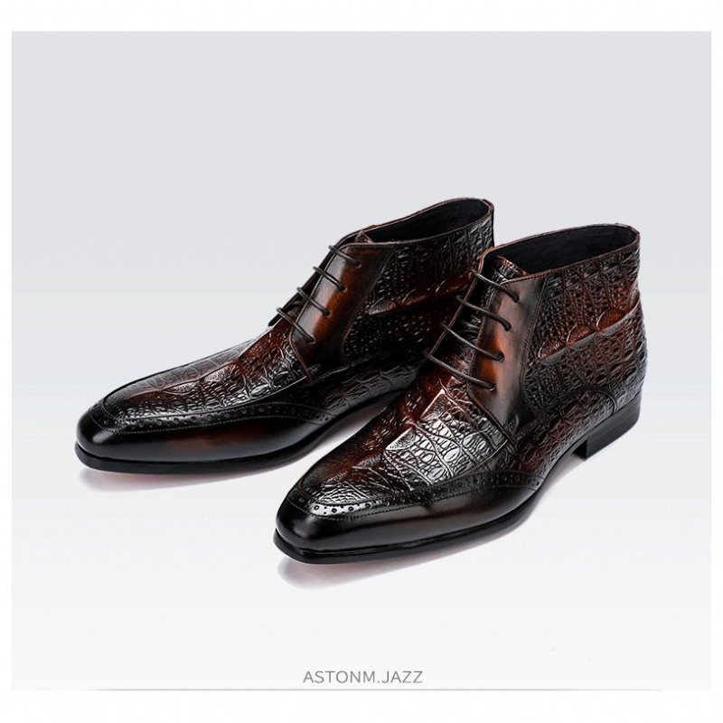 Ανδρικές Μπότες Croc Texture Ankle Lace-up Boots Brogue - Καφές