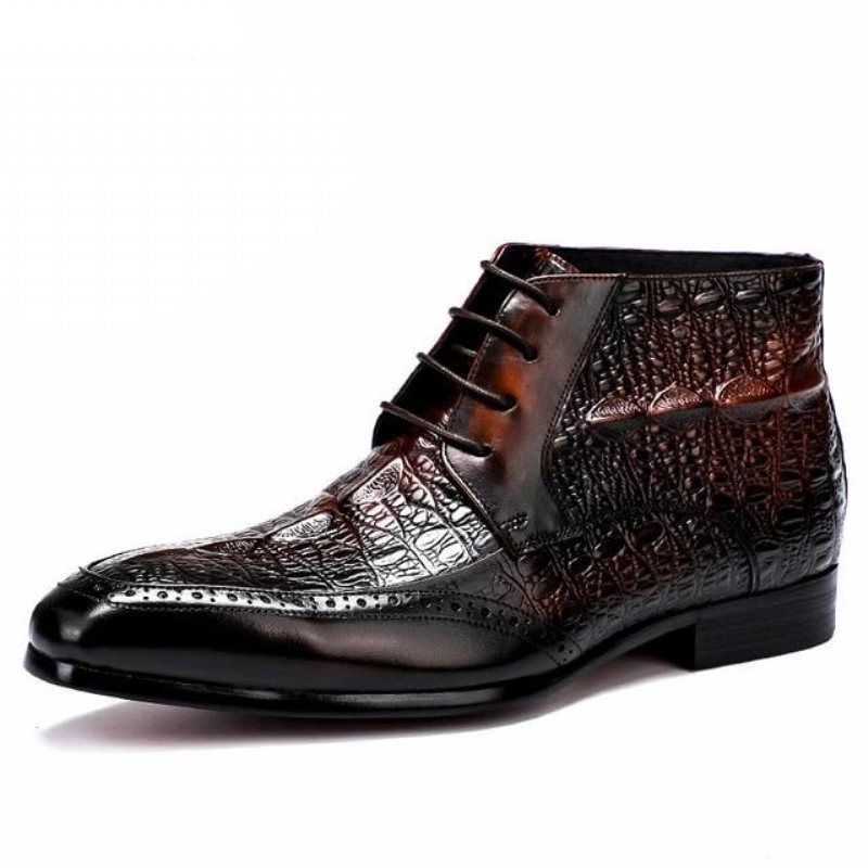 Ανδρικές Μπότες Croc Texture Ankle Lace-up Boots Brogue - Καφές