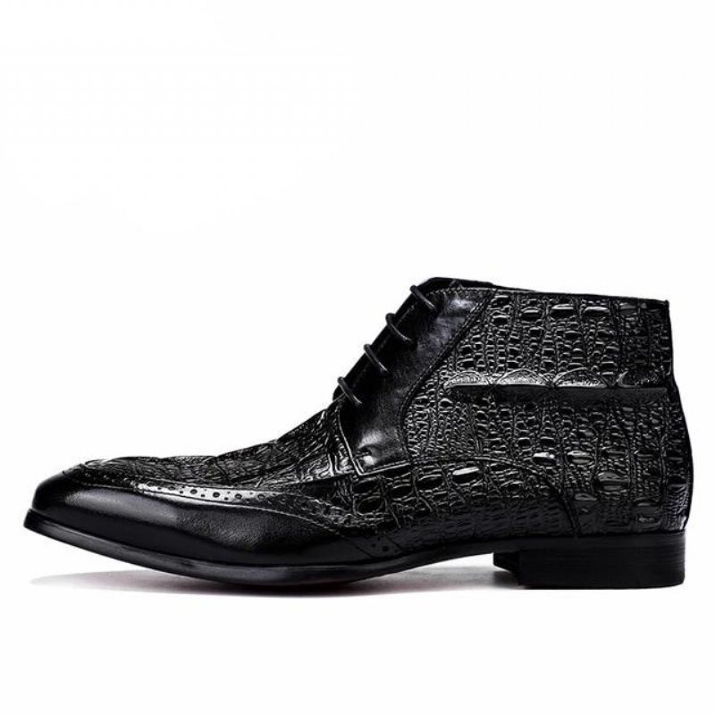 Ανδρικές Μπότες Croc Texture Ankle Lace-up Boots Brogue - Μαύρο