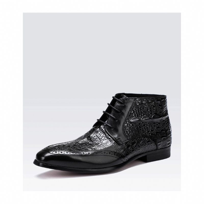 Ανδρικές Μπότες Croc Texture Ankle Lace-up Boots Brogue - Μαύρο