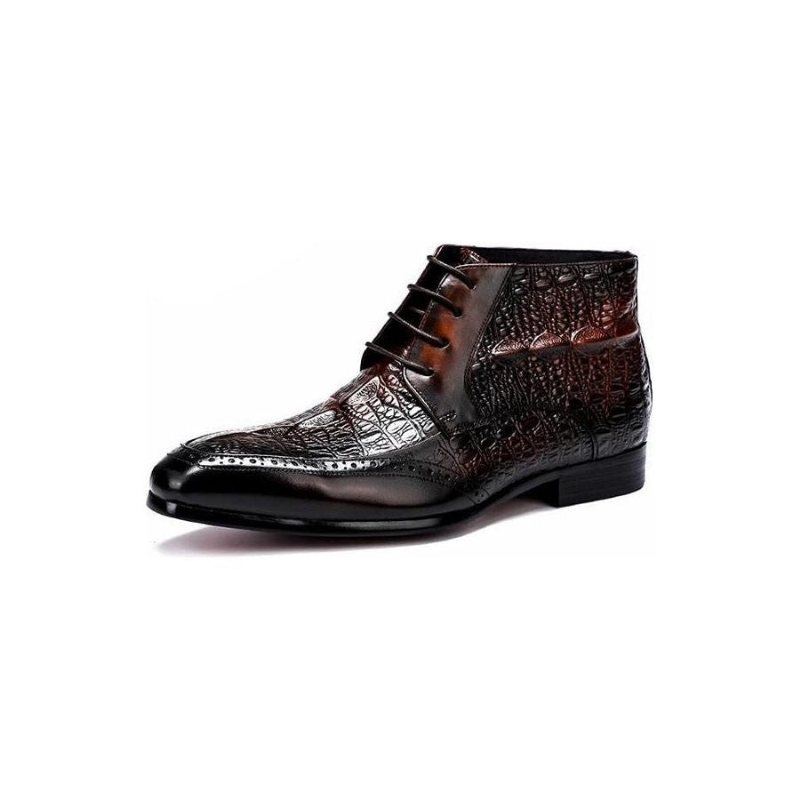 Ανδρικές Μπότες Croc Texture Ankle Lace-up Boots Brogue - Καφές