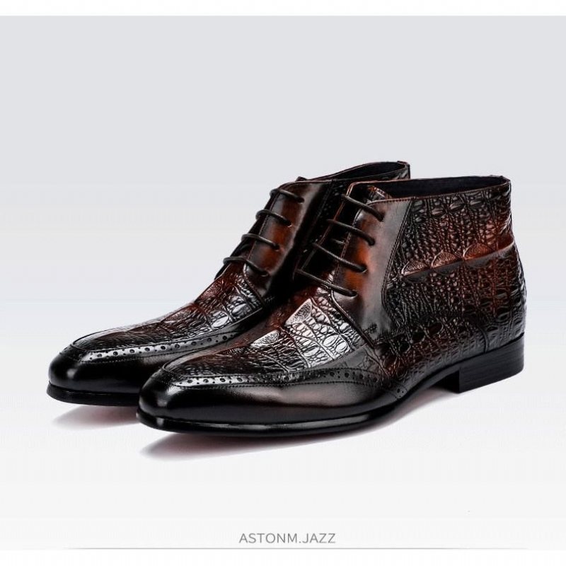 Ανδρικές Μπότες Croc Texture Ankle Lace-up Boots Brogue - Καφές