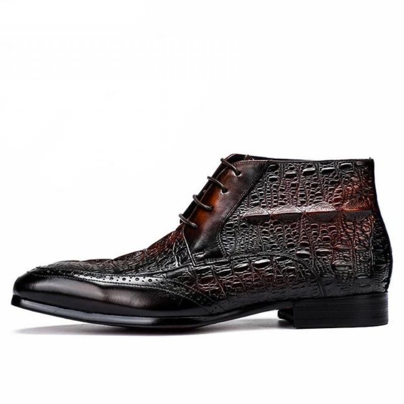 Ανδρικές Μπότες Croc Texture Ankle Lace-up Boots Brogue - Καφές