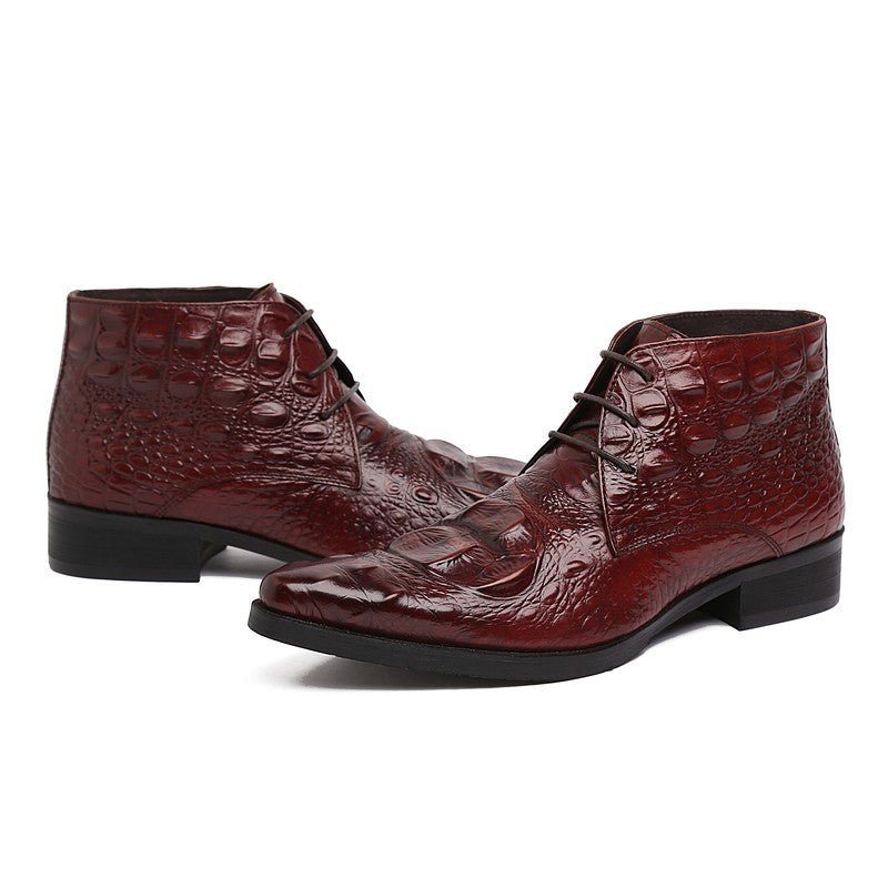 Ανδρικές Μπότες Exotic Crocodile Leather Mointed Desert Ankle Boots - Κόκκινο