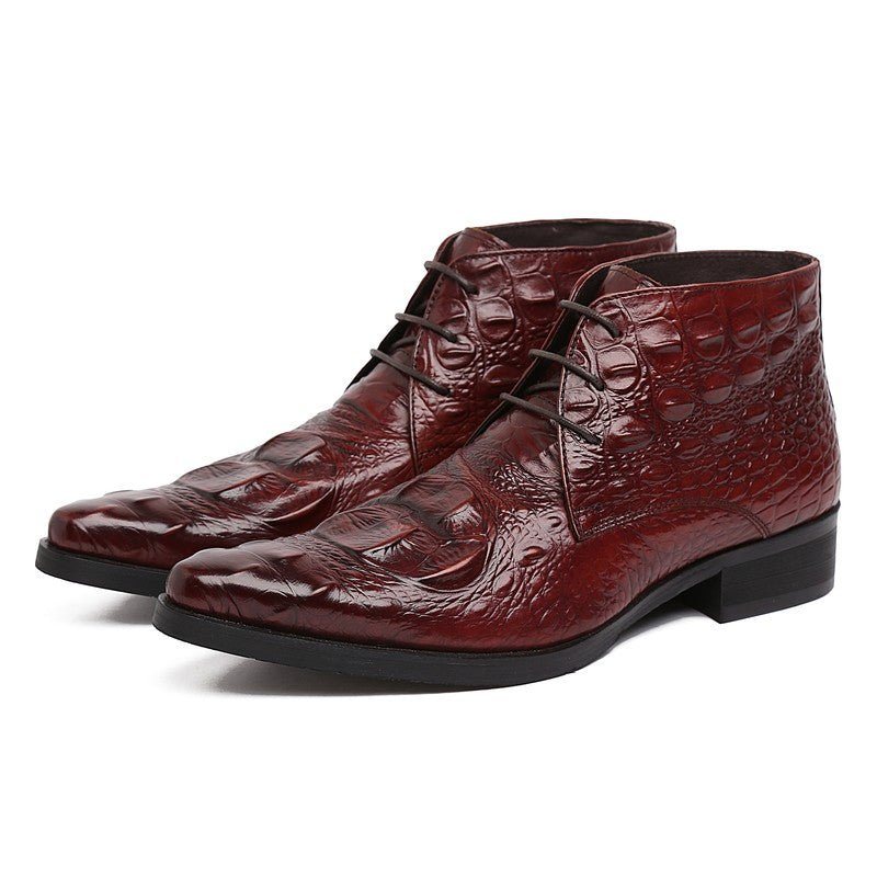 Ανδρικές Μπότες Exotic Crocodile Leather Mointed Desert Ankle Boots - Κόκκινο