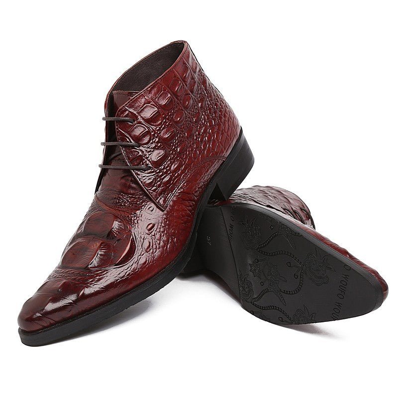 Ανδρικές Μπότες Exotic Crocodile Leather Mointed Desert Ankle Boots - Κόκκινο