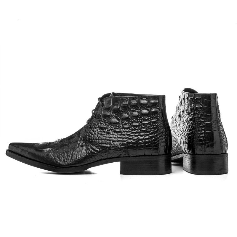 Ανδρικές Μπότες Exotic Crocodile Leather Mointed Desert Ankle Boots - Μαύρο