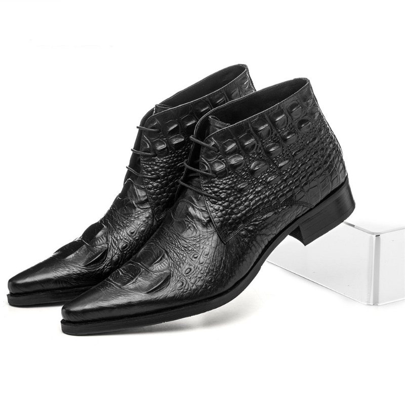 Ανδρικές Μπότες Exotic Crocodile Leather Mointed Desert Ankle Boots - Μαύρο