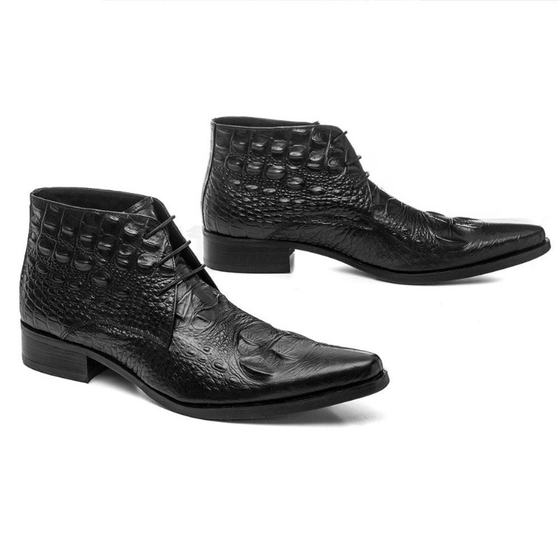 Ανδρικές Μπότες Exotic Crocodile Leather Mointed Desert Ankle Boots - Μαύρο