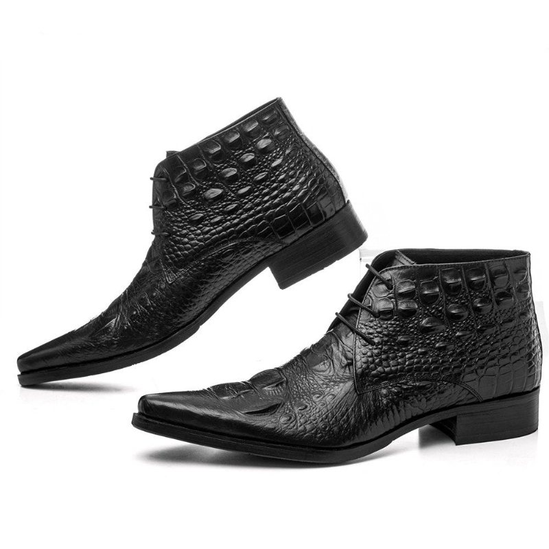 Ανδρικές Μπότες Exotic Crocodile Leather Mointed Desert Ankle Boots - Μαύρο