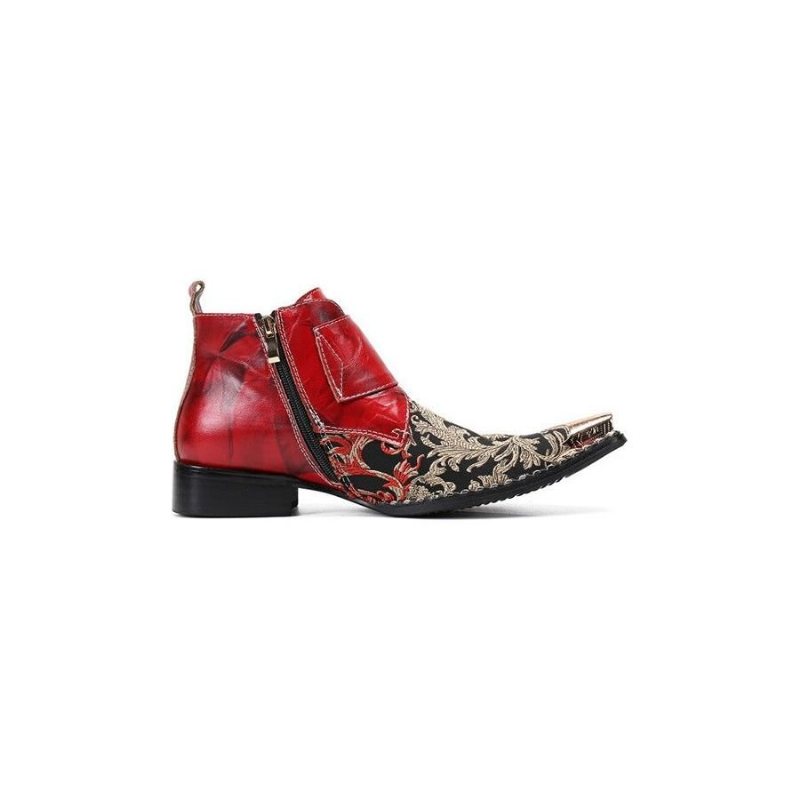 Ανδρικές Μπότες Exotic Metal Toe Western Party Leather Loafers - Το Κόκκινο