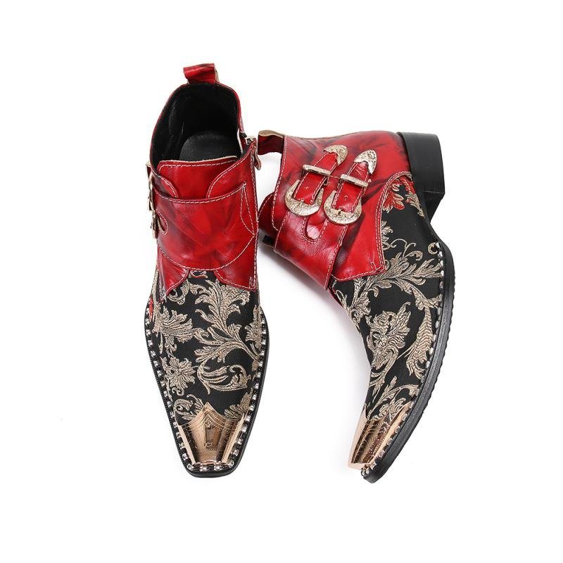 Ανδρικές Μπότες Exotic Metal Toe Western Party Leather Loafers - Το Κόκκινο