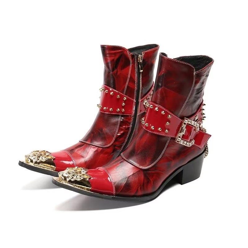 Ανδρικές Μπότες Exotic Texture Flashy Ankle Boots - Κόκκινο