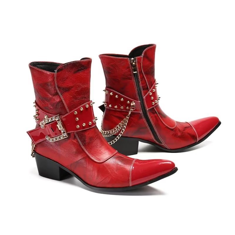 Ανδρικές Μπότες Exotic Texture Flashy Ankle Boots - Κόκκινο