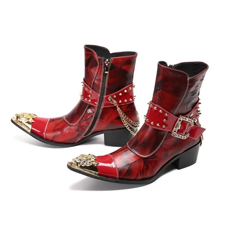 Ανδρικές Μπότες Exotic Texture Flashy Ankle Boots - Κόκκινο