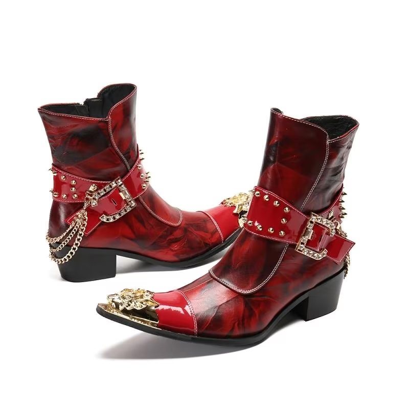 Ανδρικές Μπότες Exotic Texture Flashy Ankle Boots - Κόκκινο