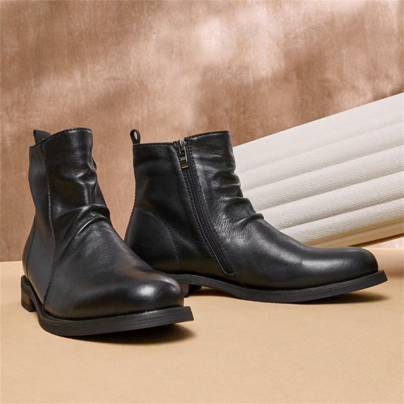 Ανδρικές Μπότες Sheepskin Chic Vintage Κοντά Φερμουάρ Martin Boots - Μαύρος