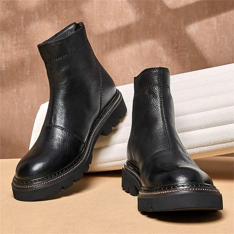 Ανδρικές Μπότες Sheepskin Chic Vintage Κοντό Φερμουάρ Classic Martin Boots - Μαύρο