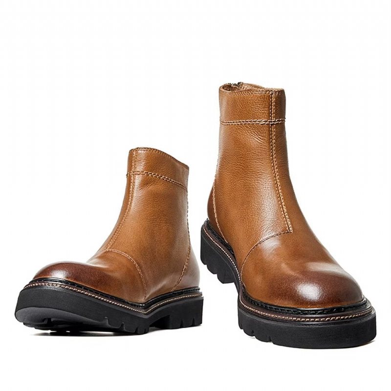 Ανδρικές Μπότες Sheepskin Chic Vintage Κοντό Φερμουάρ Classic Martin Boots - Καφέ