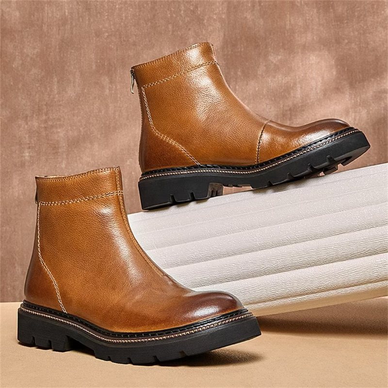 Ανδρικές Μπότες Sheepskin Chic Vintage Κοντό Φερμουάρ Classic Martin Boots - Καφέ