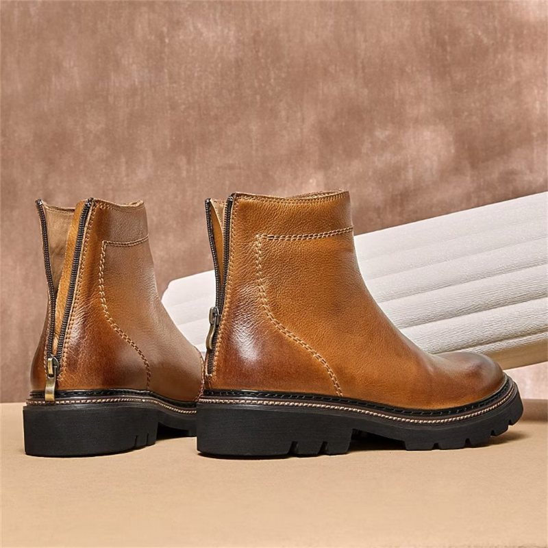 Ανδρικές Μπότες Sheepskin Chic Vintage Κοντό Φερμουάρ Classic Martin Boots - Καφέ