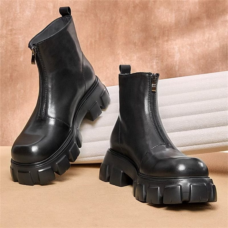 Ανδρικές Μπότες Sheepskin Chic Zipper Vintage Martin Boots - Μαύρο