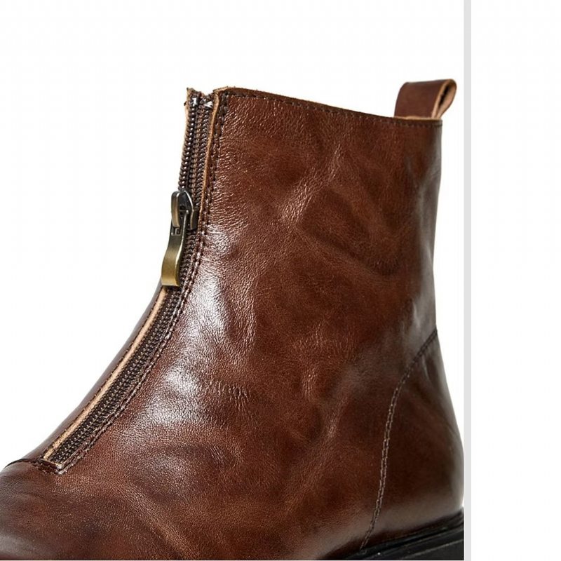 Ανδρικές Μπότες Sheepskin Chic Zipper Vintage Martin Boots - Καφέ