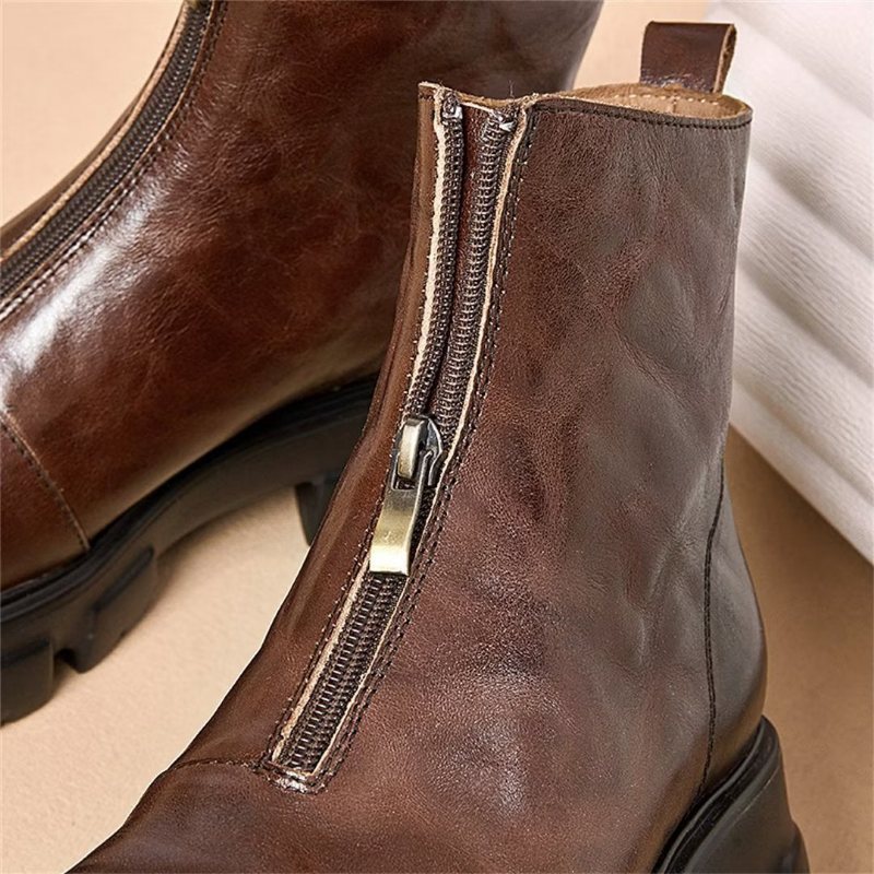 Ανδρικές Μπότες Sheepskin Chic Zipper Vintage Martin Boots - Καφέ