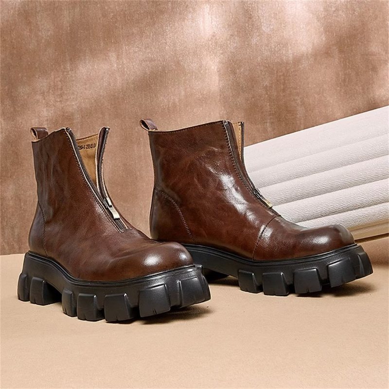 Ανδρικές Μπότες Sheepskin Chic Zipper Vintage Martin Boots - Καφέ