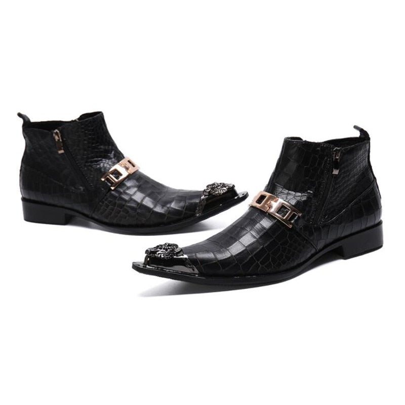 Ανδρικές Μπότες Snakeskin Chic Western Ankle Boots - Μαύρος