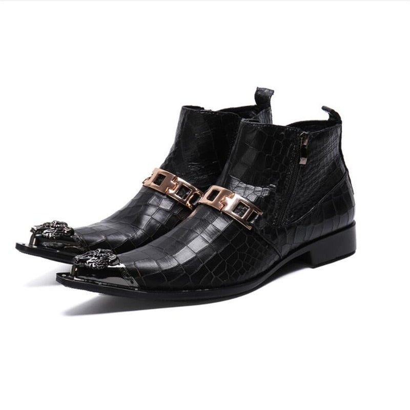 Ανδρικές Μπότες Snakeskin Chic Western Ankle Boots - Μαύρος