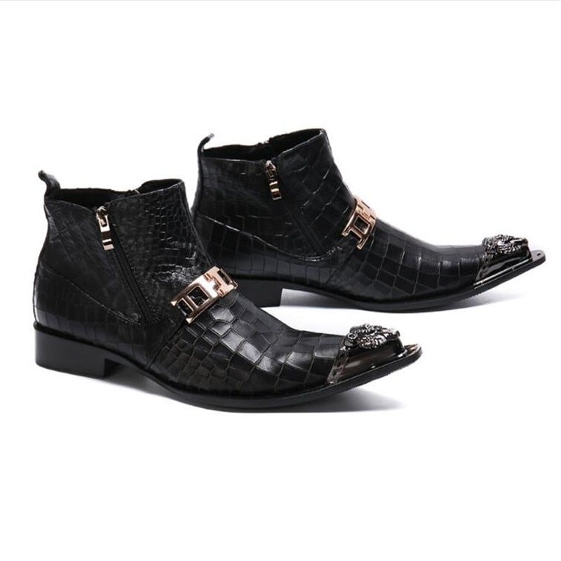 Ανδρικές Μπότες Snakeskin Chic Western Ankle Boots - Μαύρος