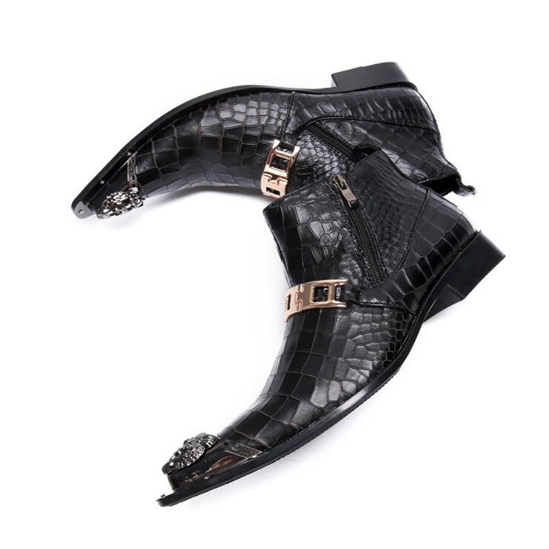 Ανδρικές Μπότες Snakeskin Chic Western Ankle Boots - Μαύρος