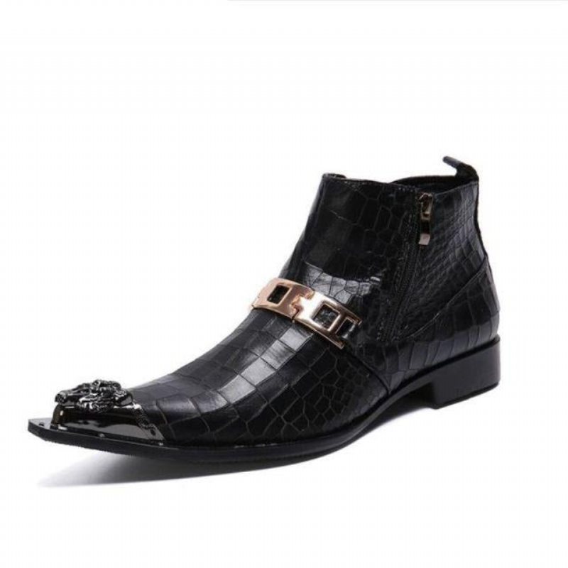 Ανδρικές Μπότες Snakeskin Chic Western Ankle Boots - Μαύρος