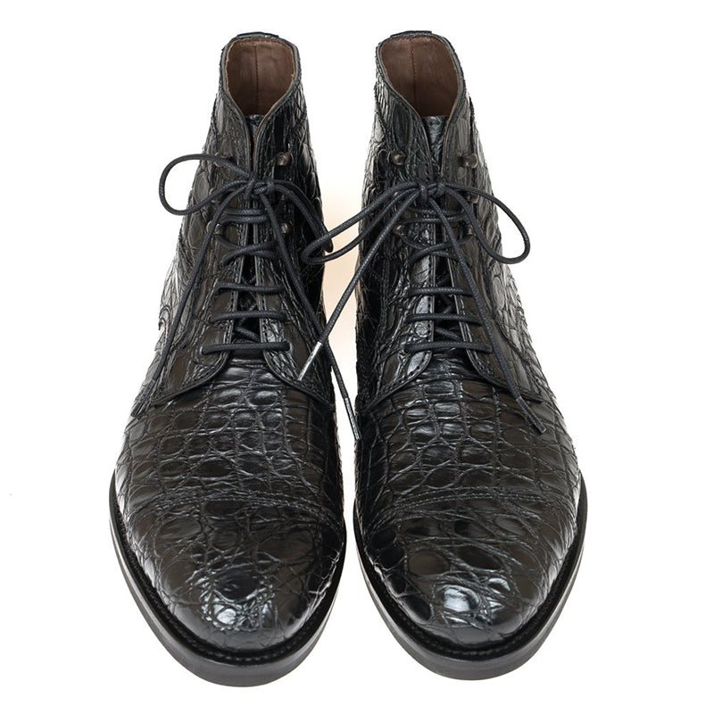 Ανδρικές Μπότες Απαλό British Alligator Lace-up Ankle Boots - Μαύρο 