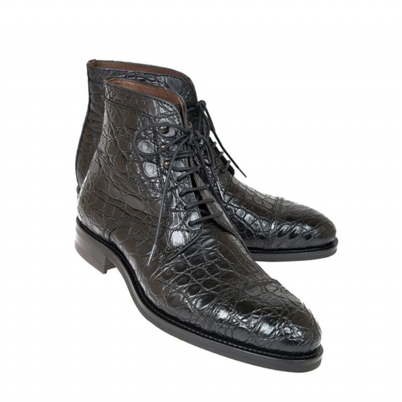 Ανδρικές Μπότες Απαλό British Alligator Lace-up Ankle Boots - Μαύρο 