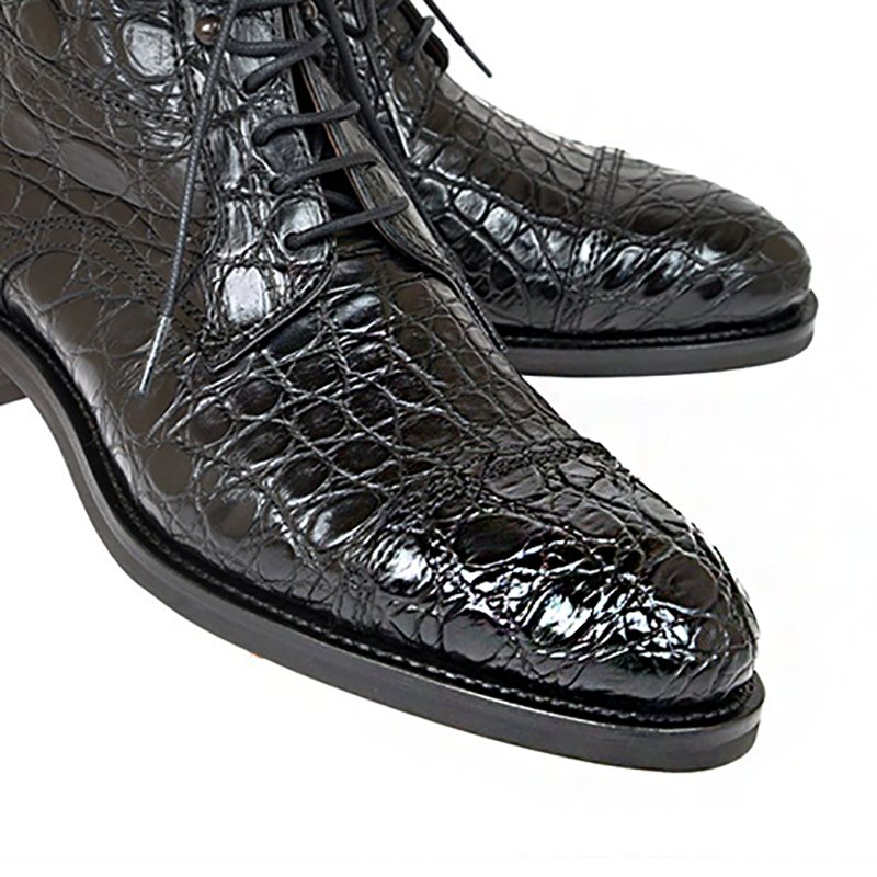 Ανδρικές Μπότες Απαλό British Alligator Lace-up Ankle Boots - Μαύρο 