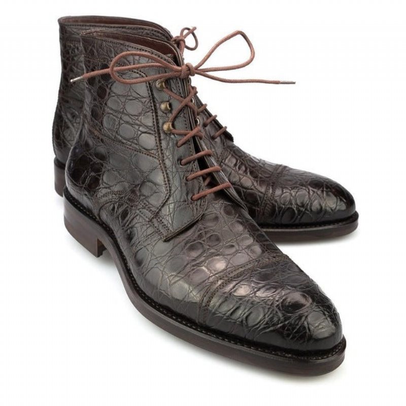 Ανδρικές Μπότες Απαλό British Alligator Lace-up Ankle Boots - Καφές