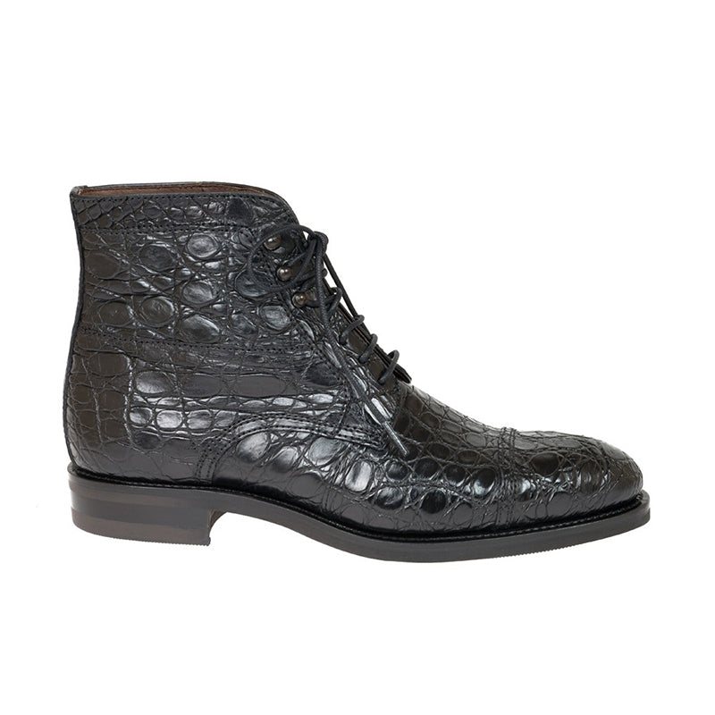 Ανδρικές Μπότες Απαλό British Alligator Lace-up Ankle Boots - Μαύρο 