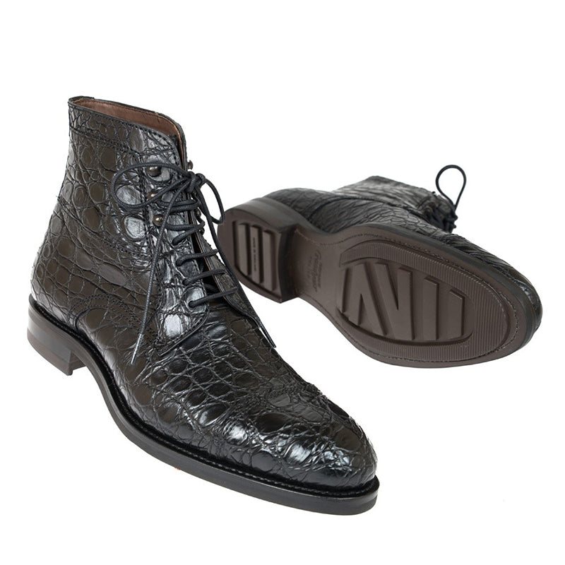 Ανδρικές Μπότες Απαλό British Alligator Lace-up Ankle Boots - Μαύρο 