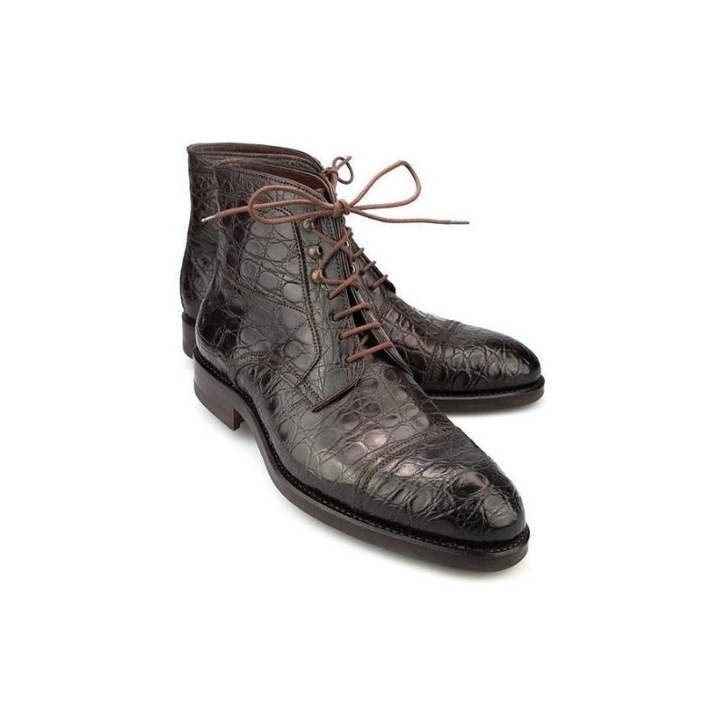 Ανδρικές Μπότες Απαλό British Alligator Lace-up Ankle Boots - Καφές