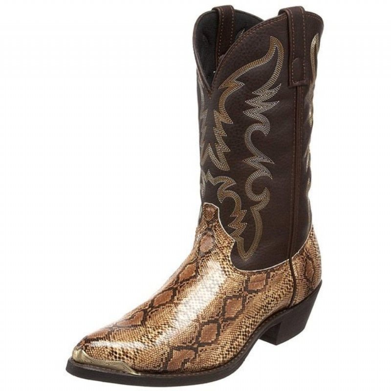 Ανδρικές Μπότες Κεντημένες Εξωτικές Western Mid-calf Cowboy Boots - Καφές