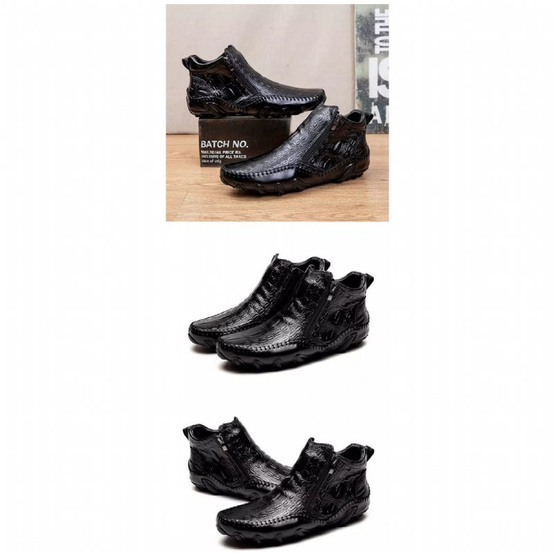 Ανδρικές Μπότες Πολυτέλεια British Alligator Leather Slip-on Ankle Boots - Μαύρο