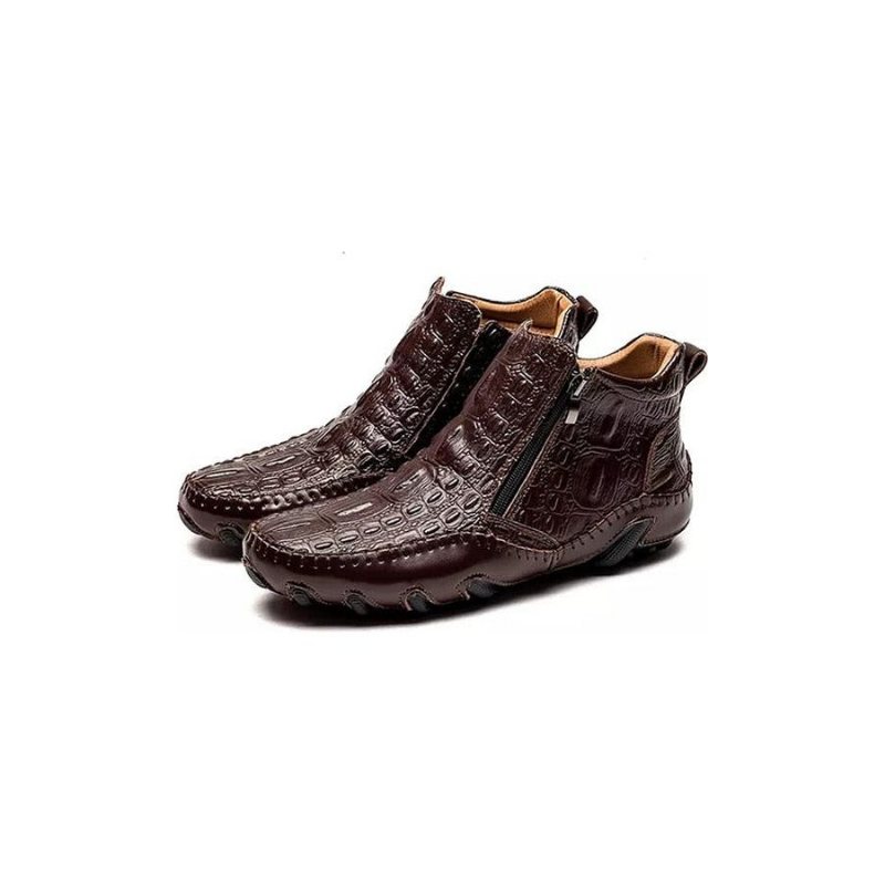 Ανδρικές Μπότες Πολυτέλεια British Alligator Leather Slip-on Ankle Boots - Καφέ