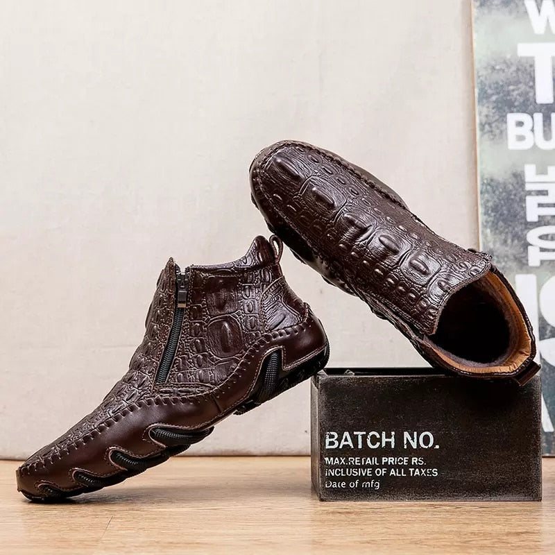 Ανδρικές Μπότες Πολυτέλεια British Alligator Leather Slip-on Ankle Boots - Καφέ