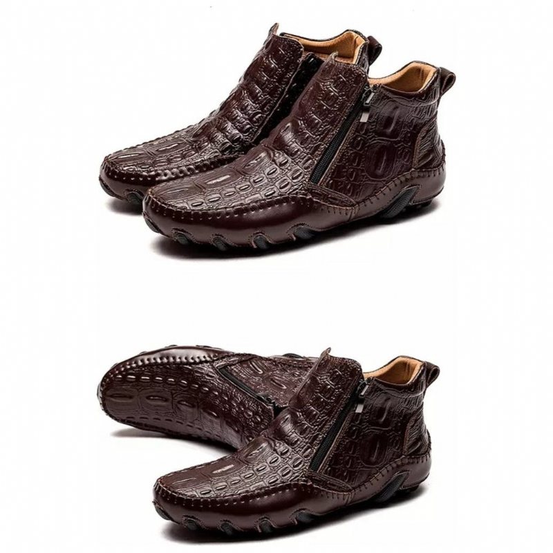 Ανδρικές Μπότες Πολυτέλεια British Alligator Leather Slip-on Ankle Boots - Καφέ