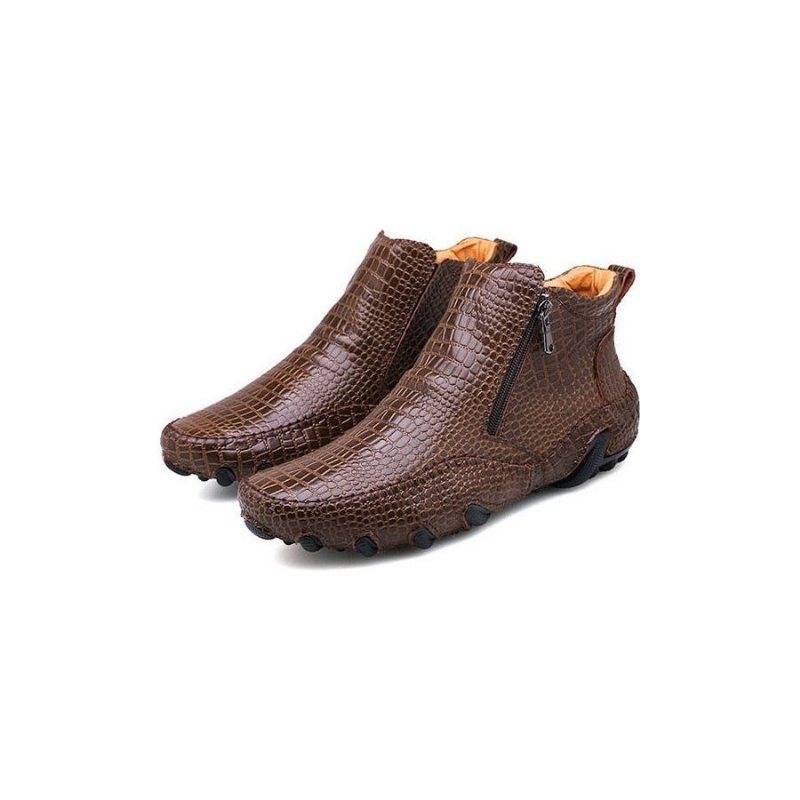 Ανδρικές Μπότες Πολυτέλεια British Alligator Leather Slip-on Ankle Boots - Καφέ 2