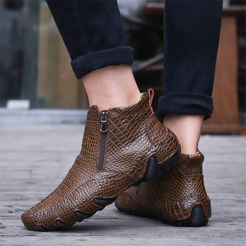 Ανδρικές Μπότες Πολυτέλεια British Alligator Leather Slip-on Ankle Boots - Καφέ 2